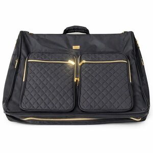 BENOSS Milan Black Quilted Garment Bag Travel Suit Dress Carrier Gold Hardware